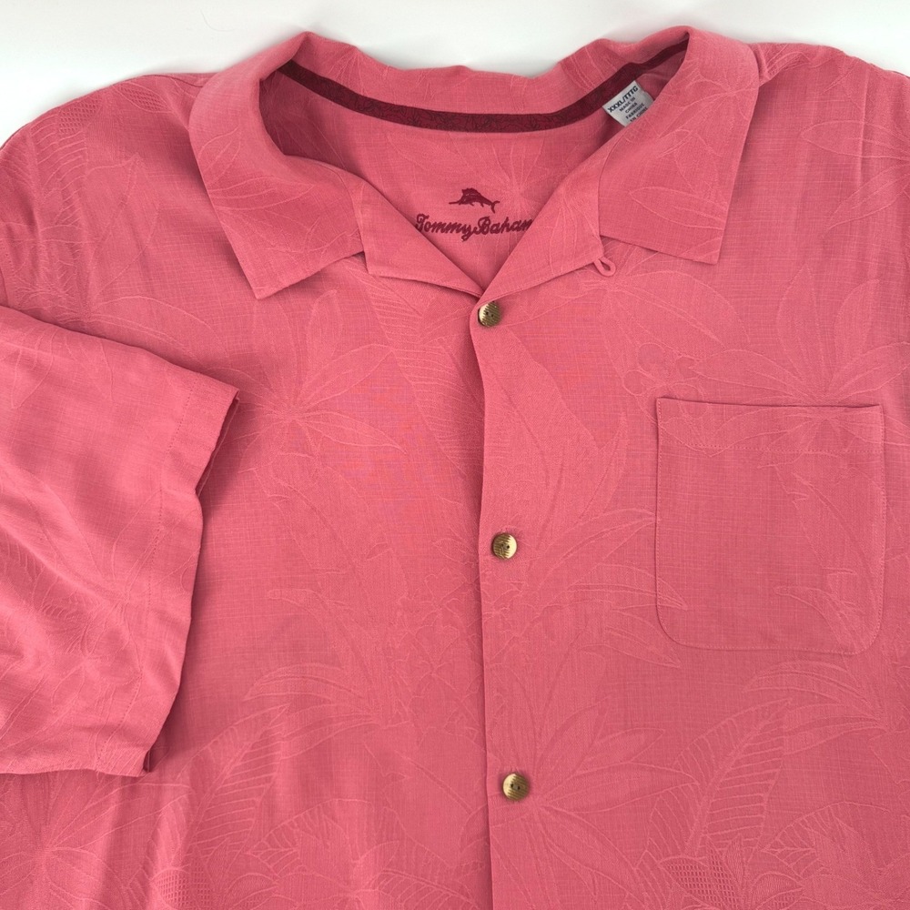 Tommy Bahama Silk Button Down Shirt Mens XXXL Pink Tropical Jacquard Camp‎ Shirt
